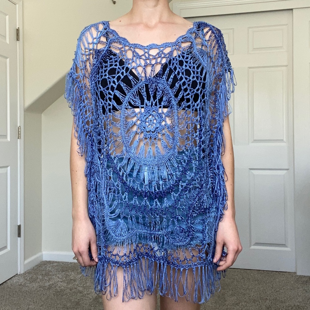 NWT La Seine blue crochet swimwear coverup - Picture 6 of 7
